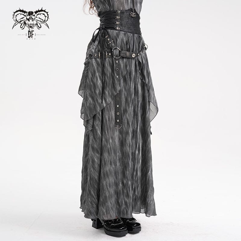 Women's Gothic Lace-up Eyelets Rivets Long Skirt - Image 3