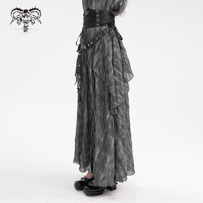 Women's Gothic Lace-up Eyelets Rivets Long Skirt - Image 4