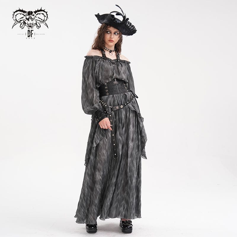 Women's Gothic Lace-up Eyelets Rivets Long Skirt - Image 6