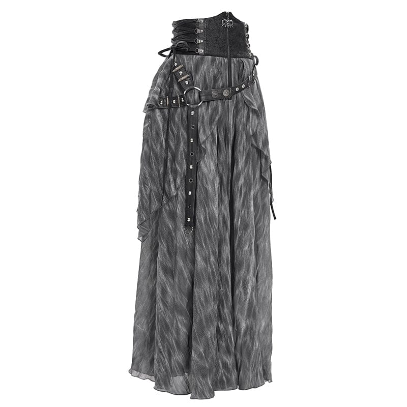 Women's Gothic Lace-up Eyelets Rivets Long Skirt - Image 9