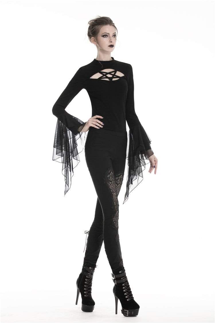 Women's Gothic Lace-up Floral Cutout Leggings - Image 4