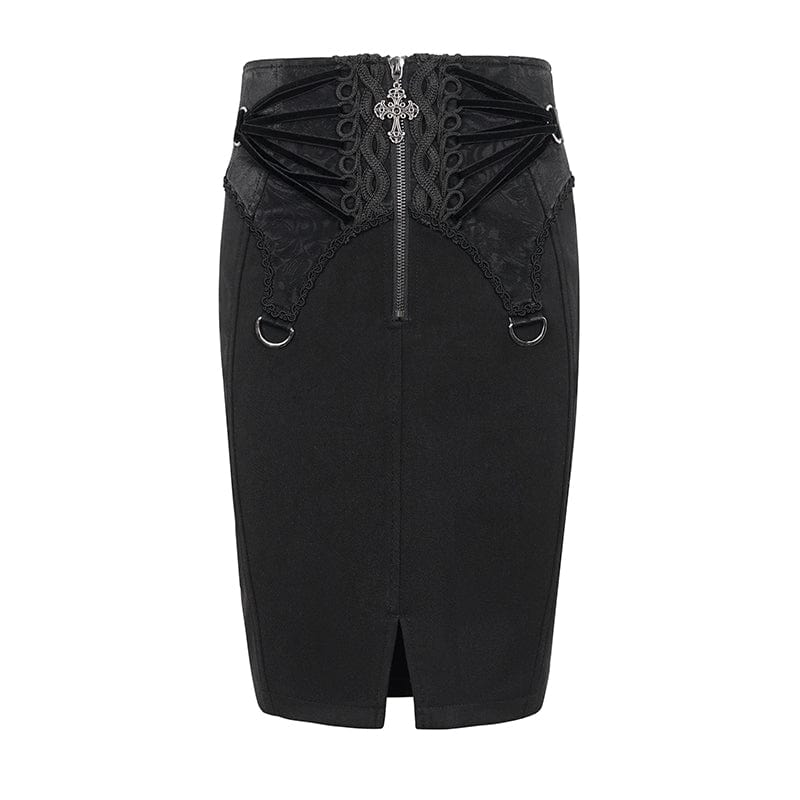 Women's Gothic Lace-up Floral Embroidered Split Skirt - Image 7
