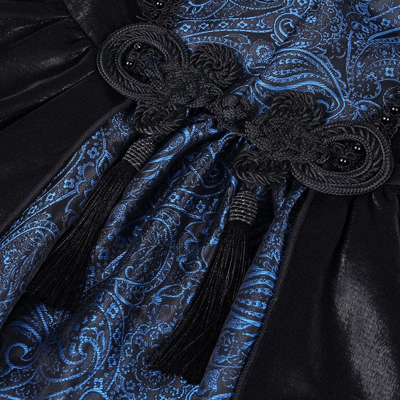 Women's Gothic Lace-up Halter Lace Irregular Hem Dress Graduation Dress Blue - Image 11