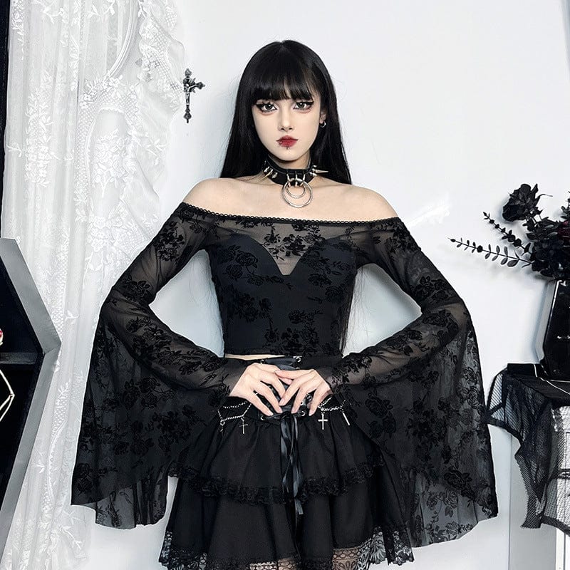 Women's Gothic Lace-up Lace Hem Skirt with Chain - Image 6
