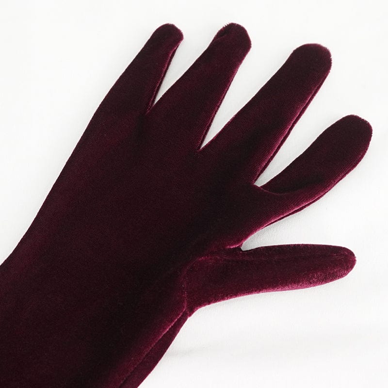 Women's Gothic Lace-up Lace Hem Velvet Gloves Red - Image 10