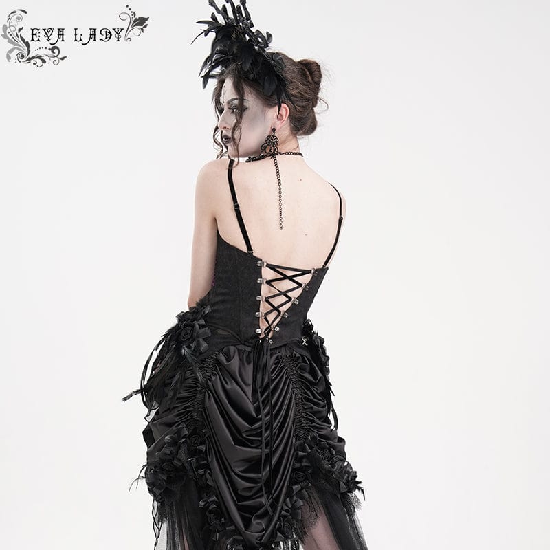 Women's Gothic Lace-up Lace Overbust Corset Black Purple - Image 4