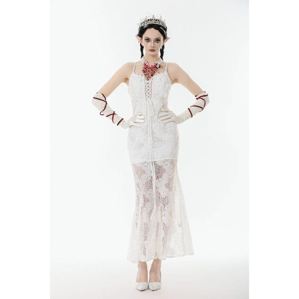 Women's Gothic Lace-up Lace Slip White Dress Wedding Dress - Image 7