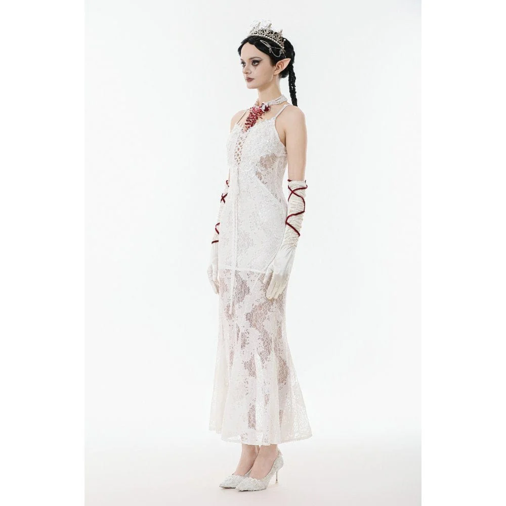 Women's Gothic Lace-up Lace Slip White Dress Wedding Dress - Image 8