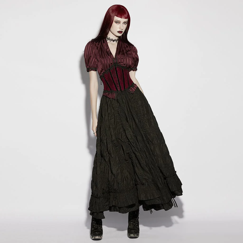 Women's Gothic Lace-up Lace Trim Underbust Corset Red - Image 4
