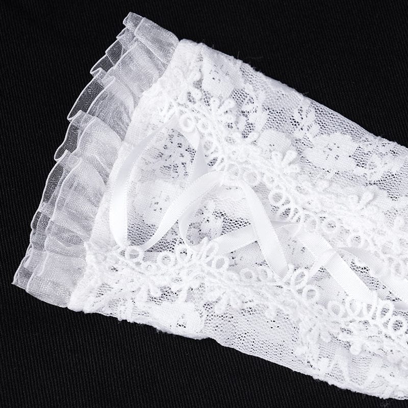 Women's Gothic Lace-up Mesh Lace Arm Sleeves White - Image 7