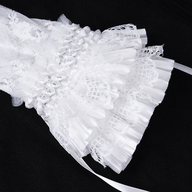 Women's Gothic Lace-up Mesh Lace Arm Sleeves White - Image 8