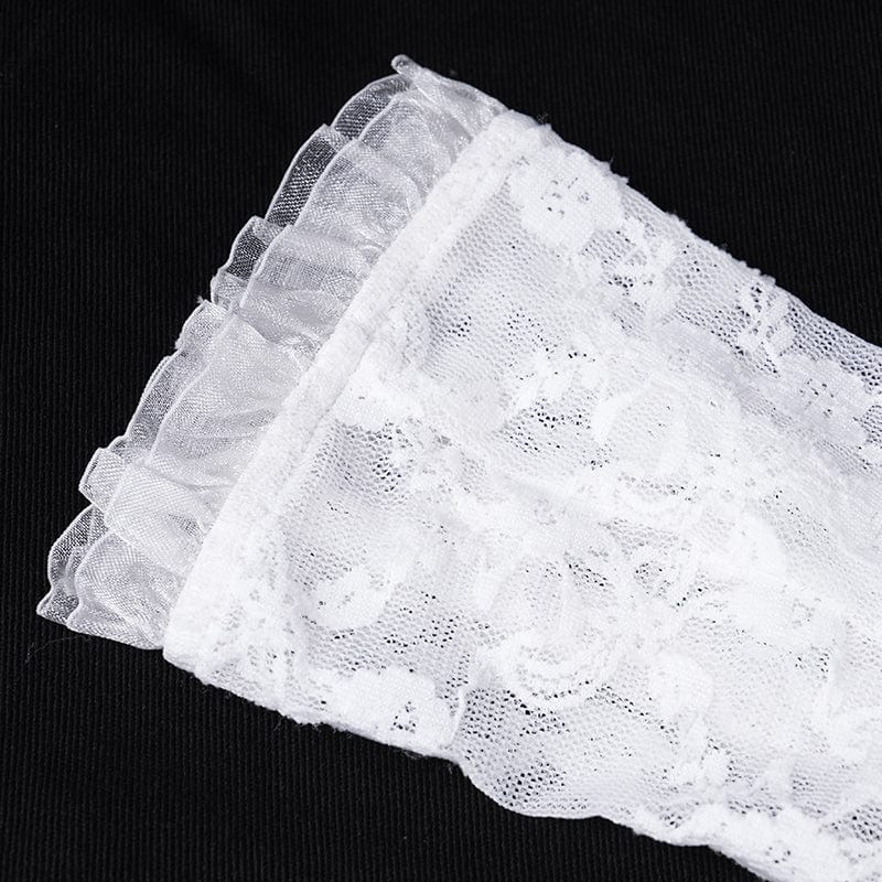 Women's Gothic Lace-up Mesh Lace Arm Sleeves White - Image 9