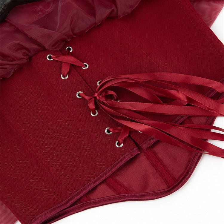 Women's Gothic Lace-up Mesh Overbust Busiter Red - Image 10