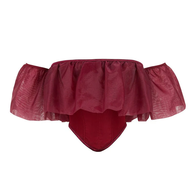 Women's Gothic Lace-up Mesh Overbust Busiter Red - Image 4