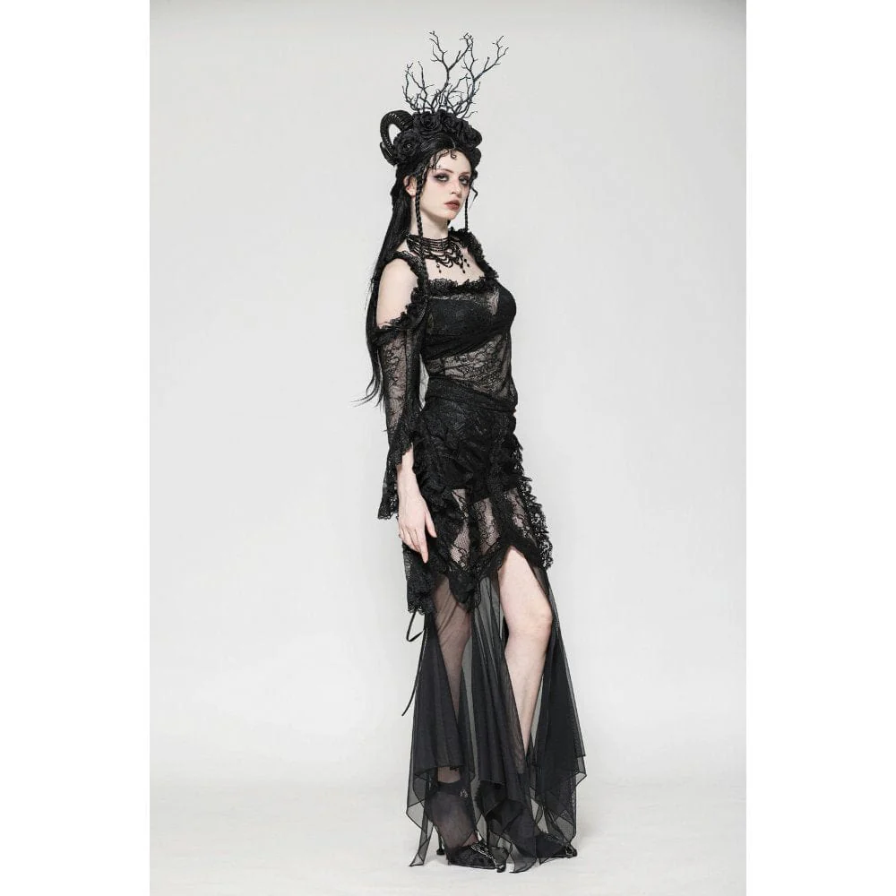 Women's Gothic Lace-up Mesh Splice Lace Fishtailed Skirt - Image 10