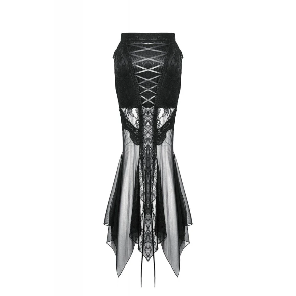 Women's Gothic Lace-up Mesh Splice Lace Fishtailed Skirt - Image 13