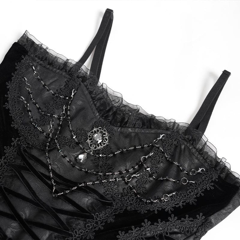 Women's Gothic Lace-up Plumed Velvet Long Slip Dress Wedding Dress - Image 10