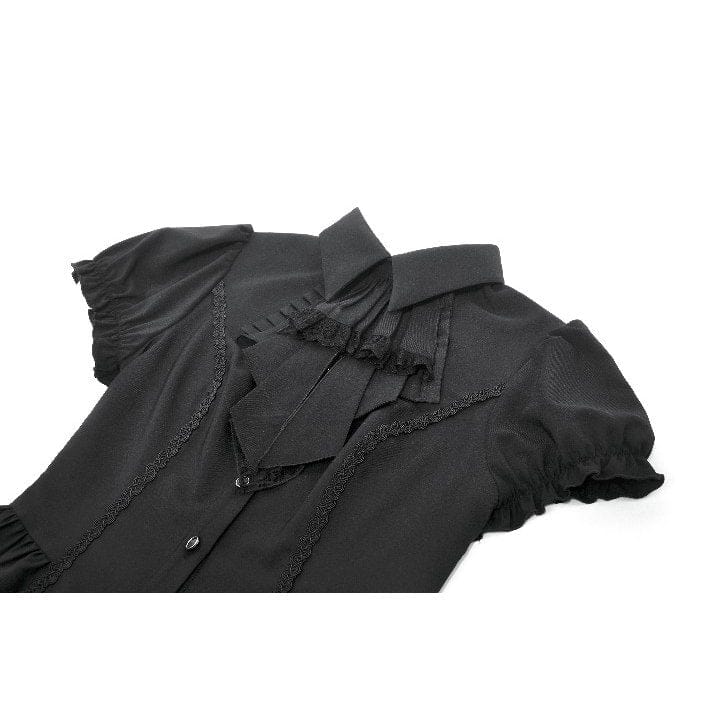 Women's Gothic Lace-up Puff Short Sleeved Shirt with Detachable Bow Tie - Image 12