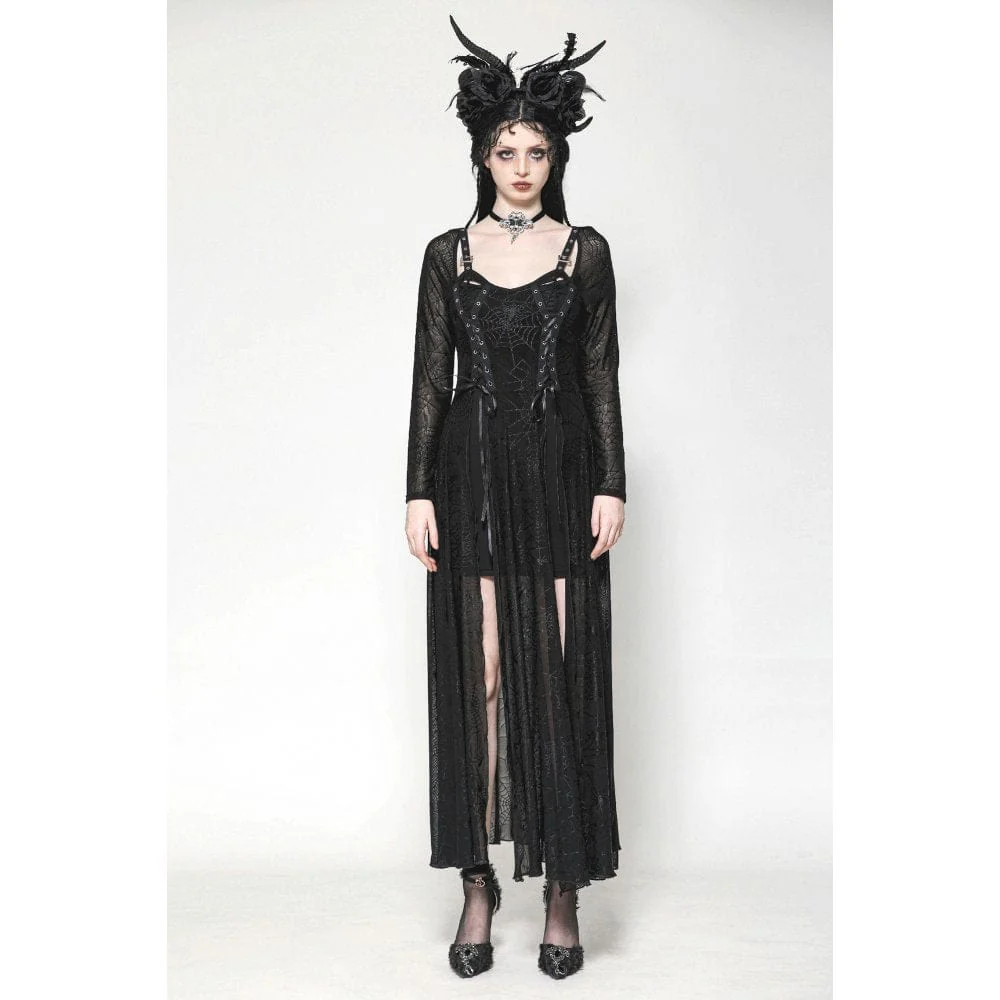 Women's Gothic Lace-up Spiderweb Witch Dress - Image 3