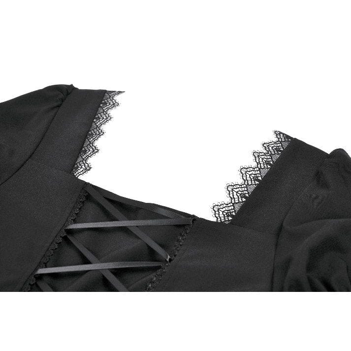Women's Gothic Lace-up Square-cut Collar Puff Short Sleeved Dress Graduation Dress - Image 12