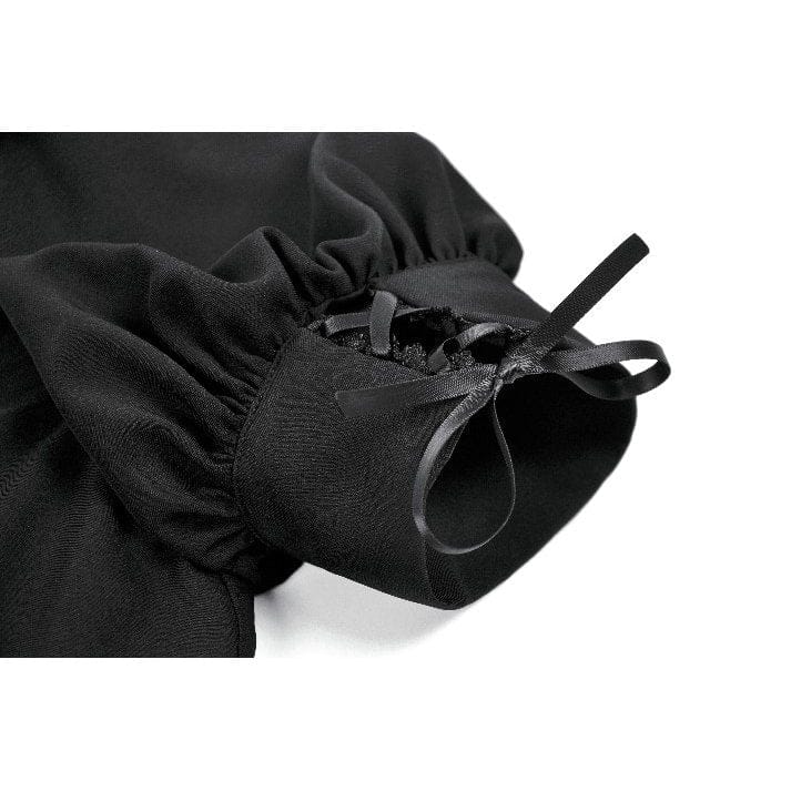 Women's Gothic Lace-up Square-cut Collar Puff Short Sleeved Dress Graduation Dress - Image 14