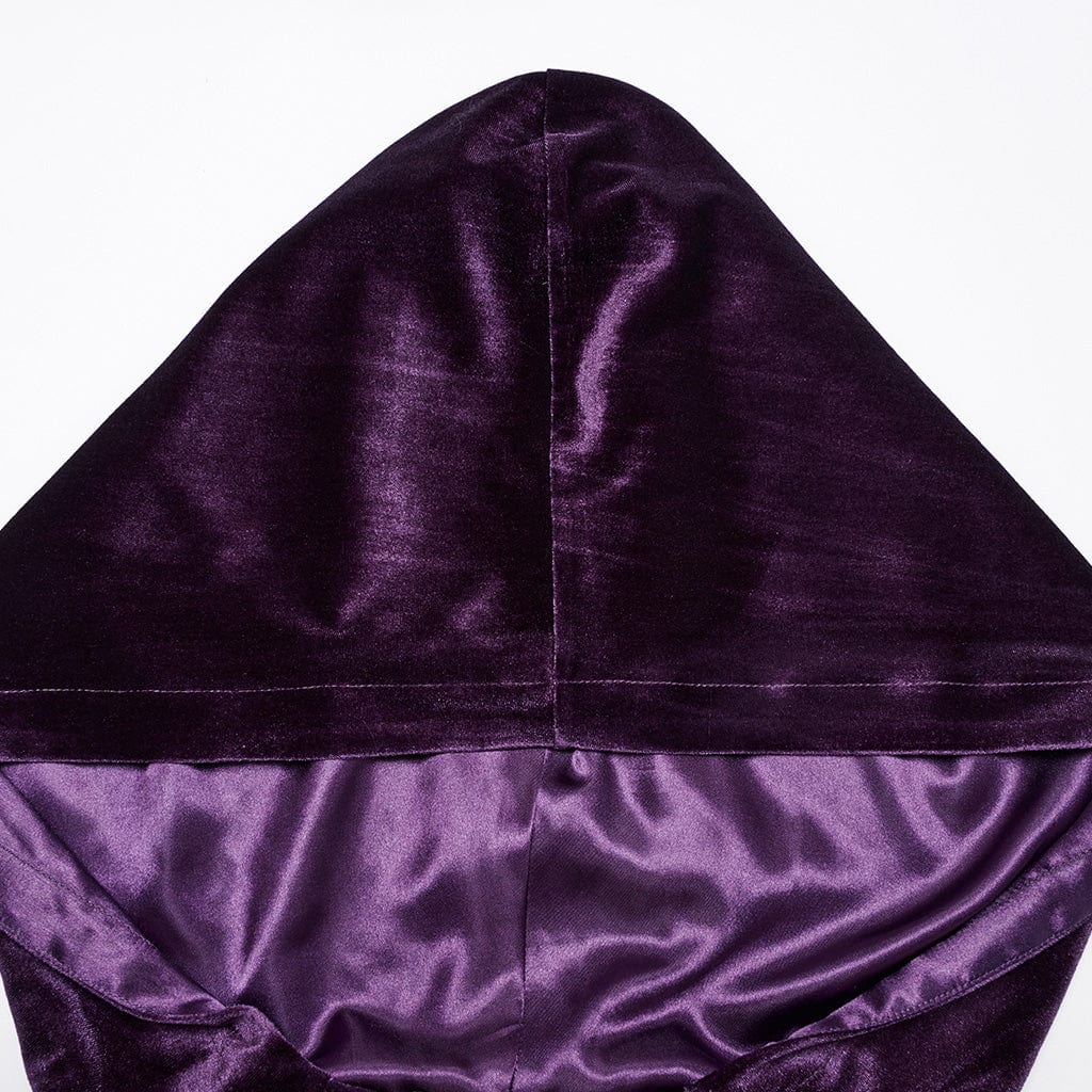 Women's Gothic Lace-up Velvet Hooded Cape Purple - Image 6