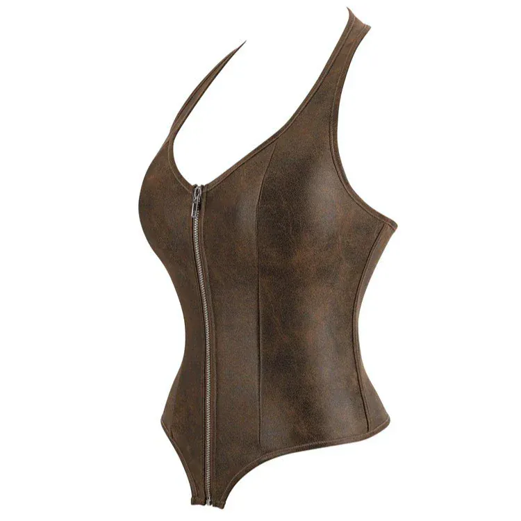 Women's Gothic Lace-up Zip Halterneck Overbust Corset - Image 2