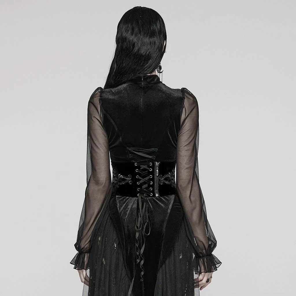 Women's Gothic Lace-Up Zip Totem Underbust Corset Black - Image 3