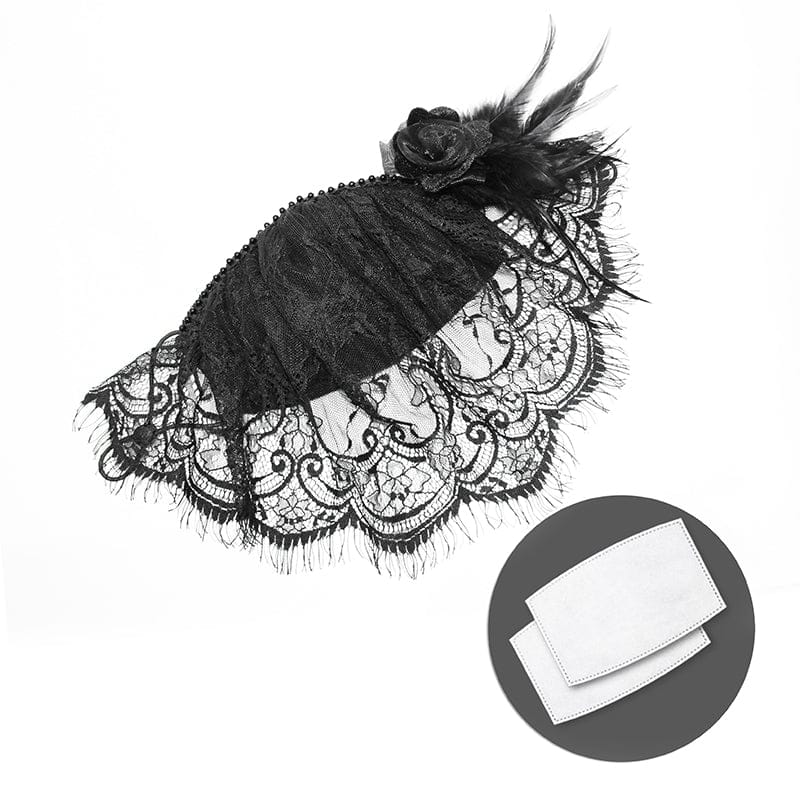 Women's Gothic Lace Veil  with Rose & Feather  Accessory - Image 8