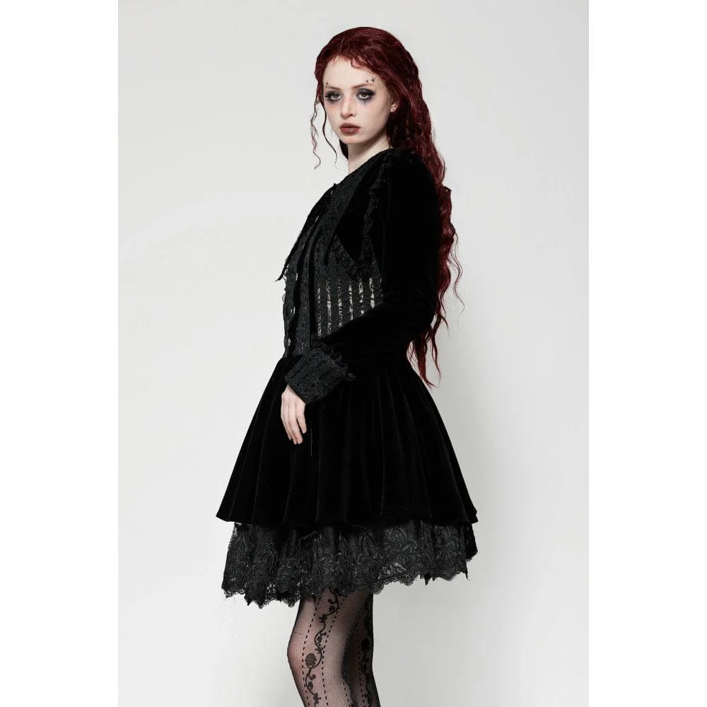 Women's Gothic Lace Velvet Short Dress - Image 3