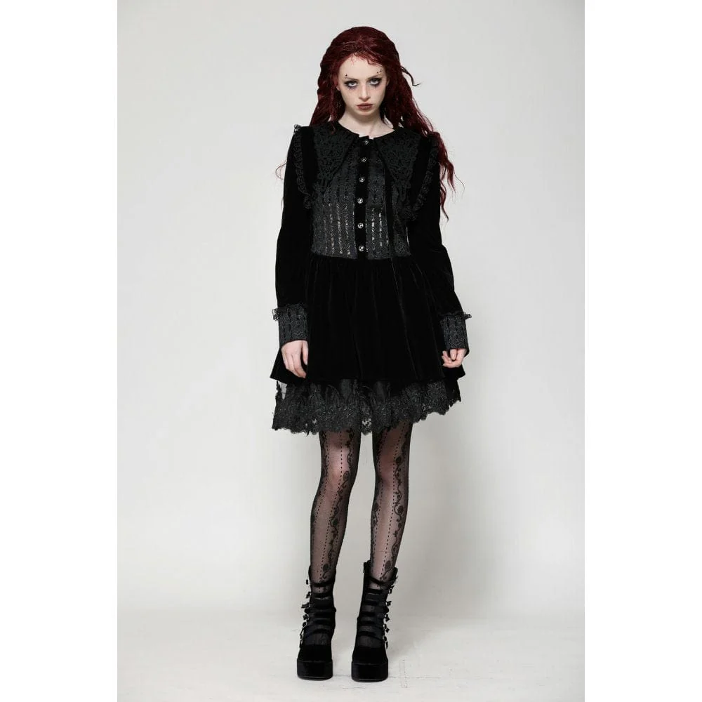 Women's Gothic Lace Velvet Short Dress - Image 4