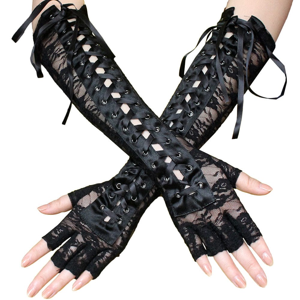 Women's Gothic Lacing-up Contrast Color Lace Arm Sleeves