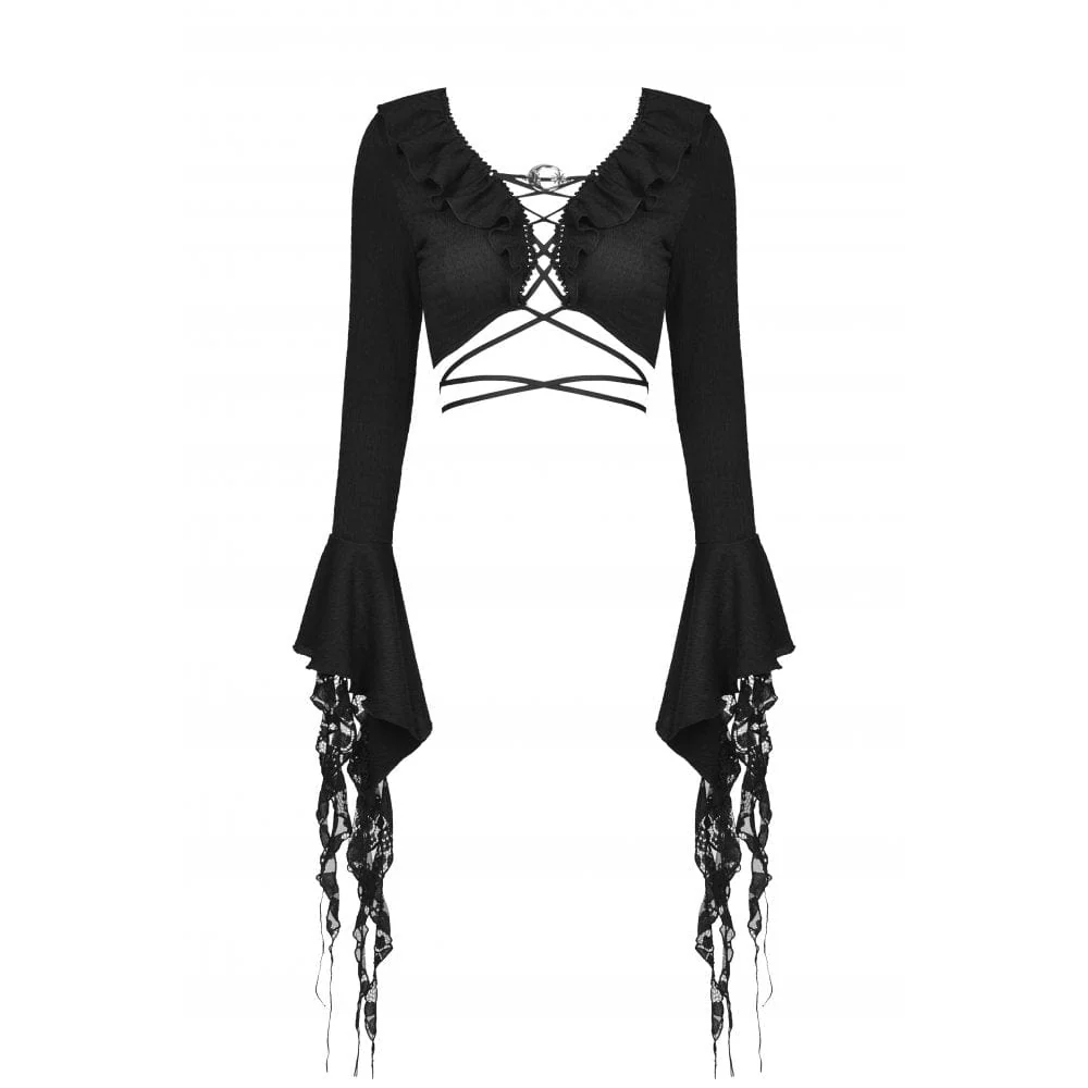 Women's Gothic Lacing-up Puff Sleeved Crop Top - Image 7