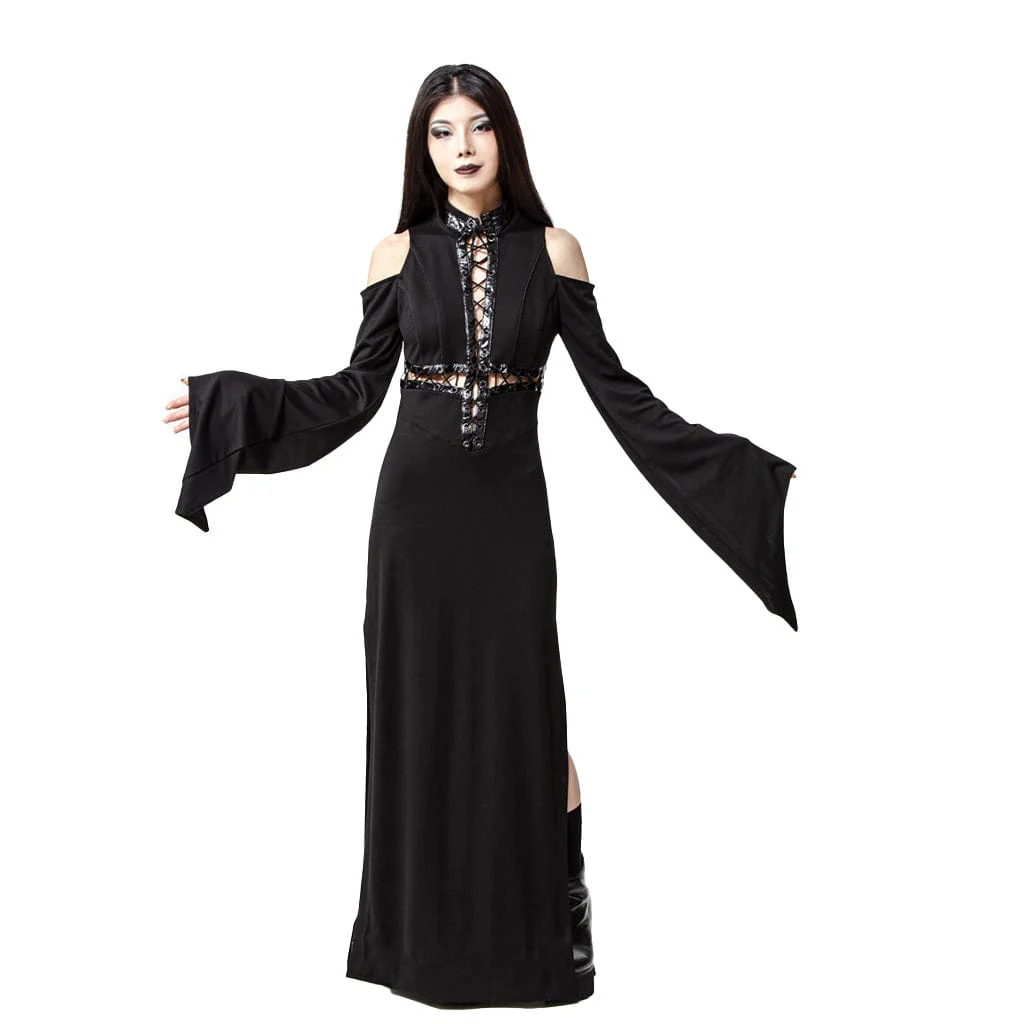 Women's Gothic Lacing-up Trumpet Sleeved Maxi Dress