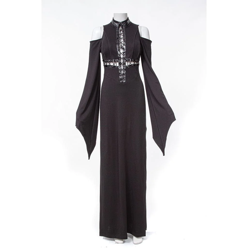 Women's Gothic Lacing-up Trumpet Sleeved Maxi Dress - Image 6