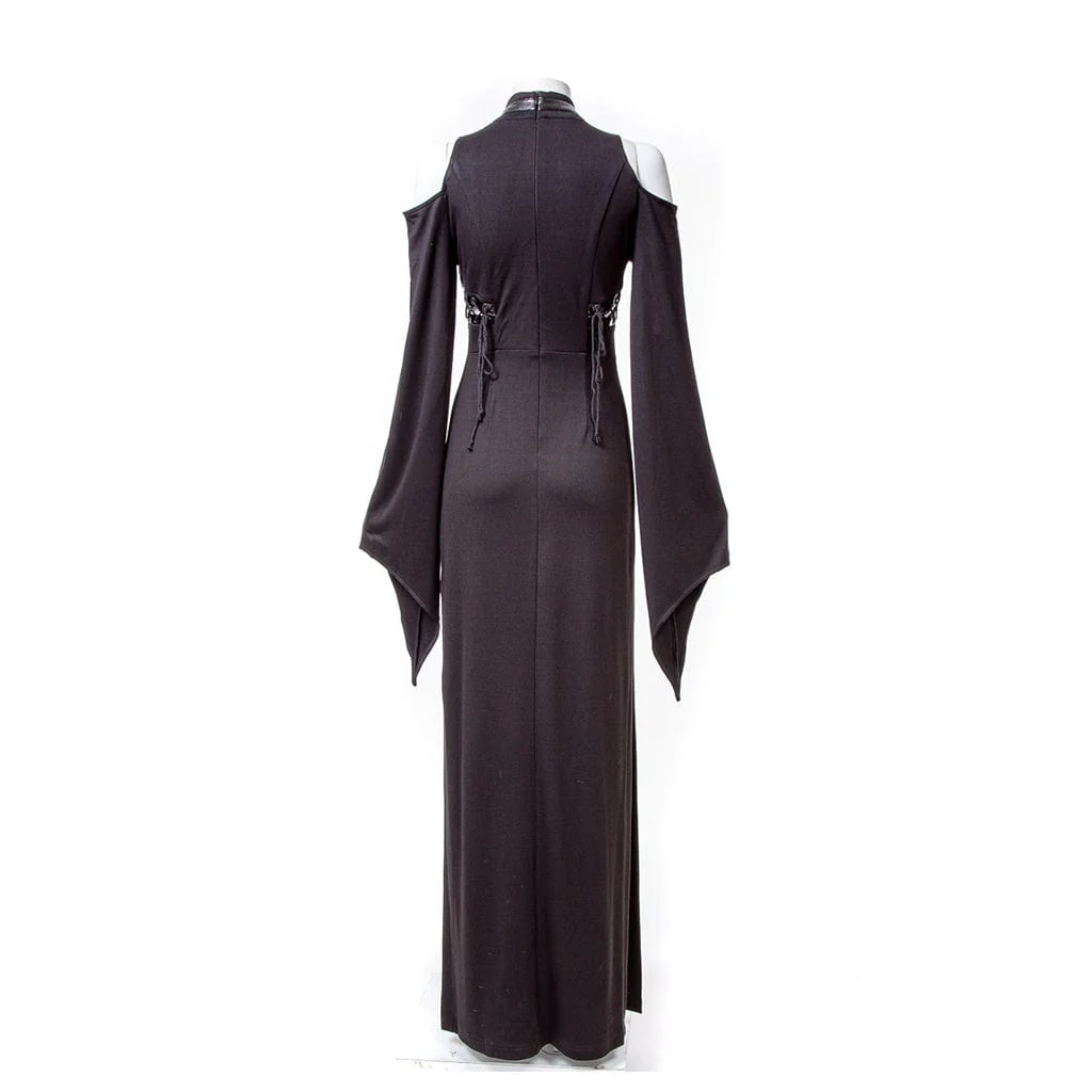 Women's Gothic Lacing-up Trumpet Sleeved Maxi Dress - Image 8