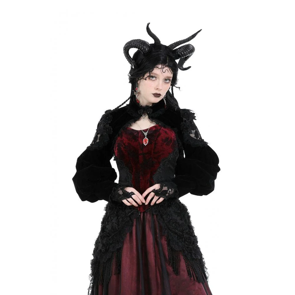 Women's Gothic Lantern Sleeved Lace Splice Velvet Cape - Image 2