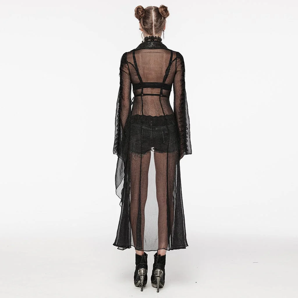 Women's Gothic Lapel Collar Flared Sleeved Cardigan - Image 4