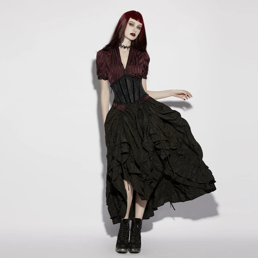 Women's Gothic Layered Drawstring Ruched Retro Skirt - Image 4
