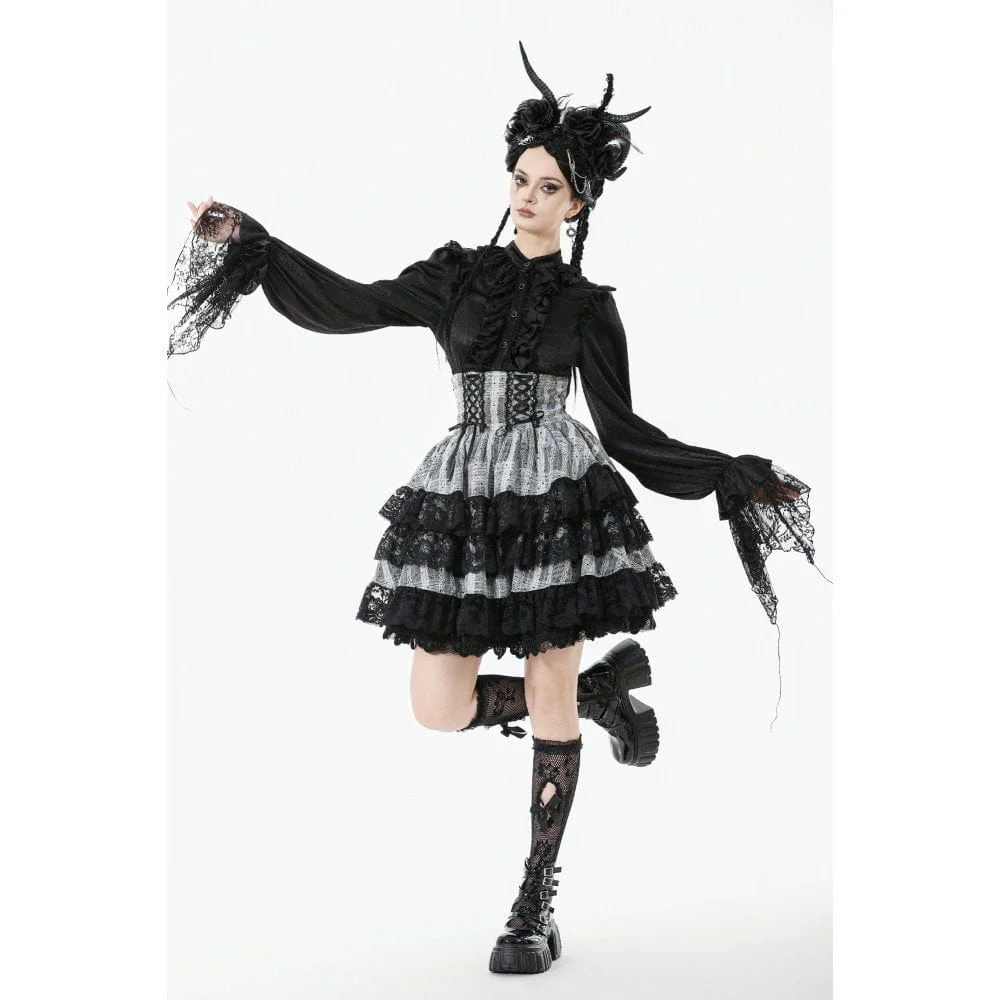Women's Gothic Layered Hem Lace-up High-Waist Skirt - Image 11