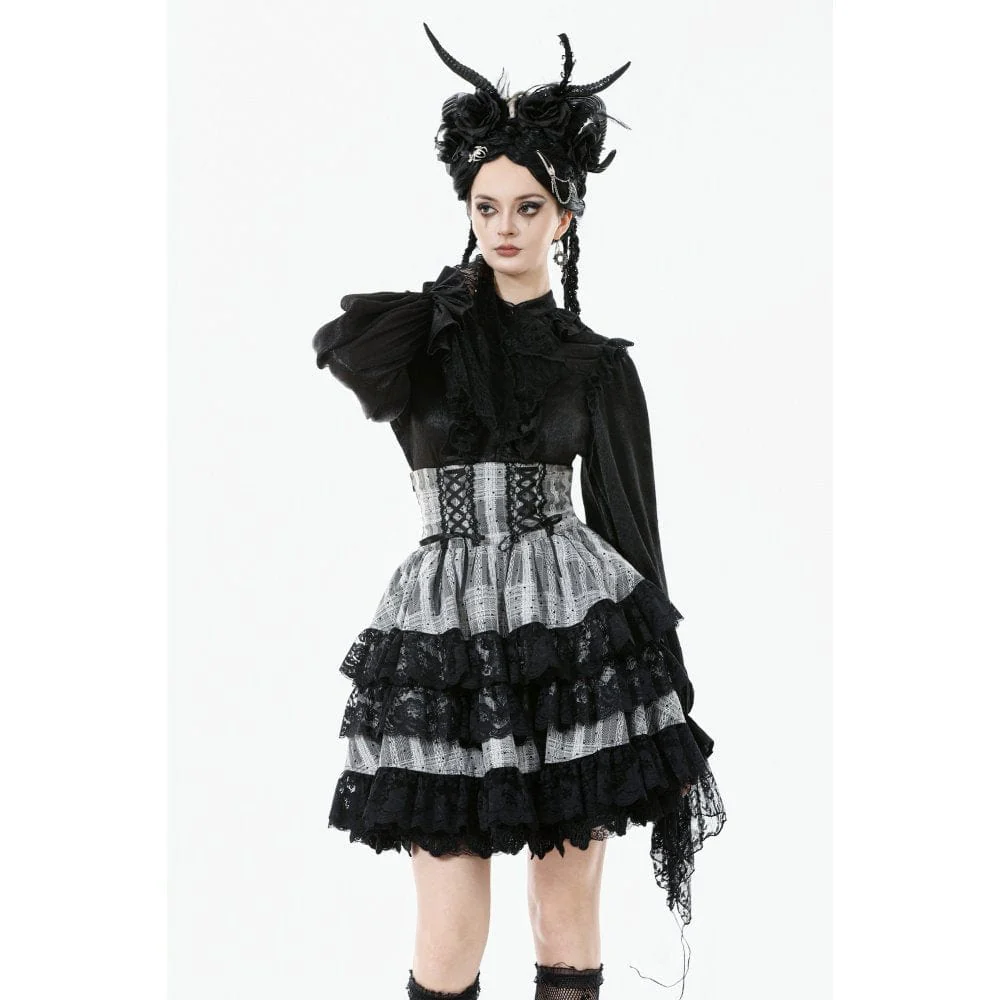 Women's Gothic Layered Hem Lace-up High-Waist Skirt - Image 3