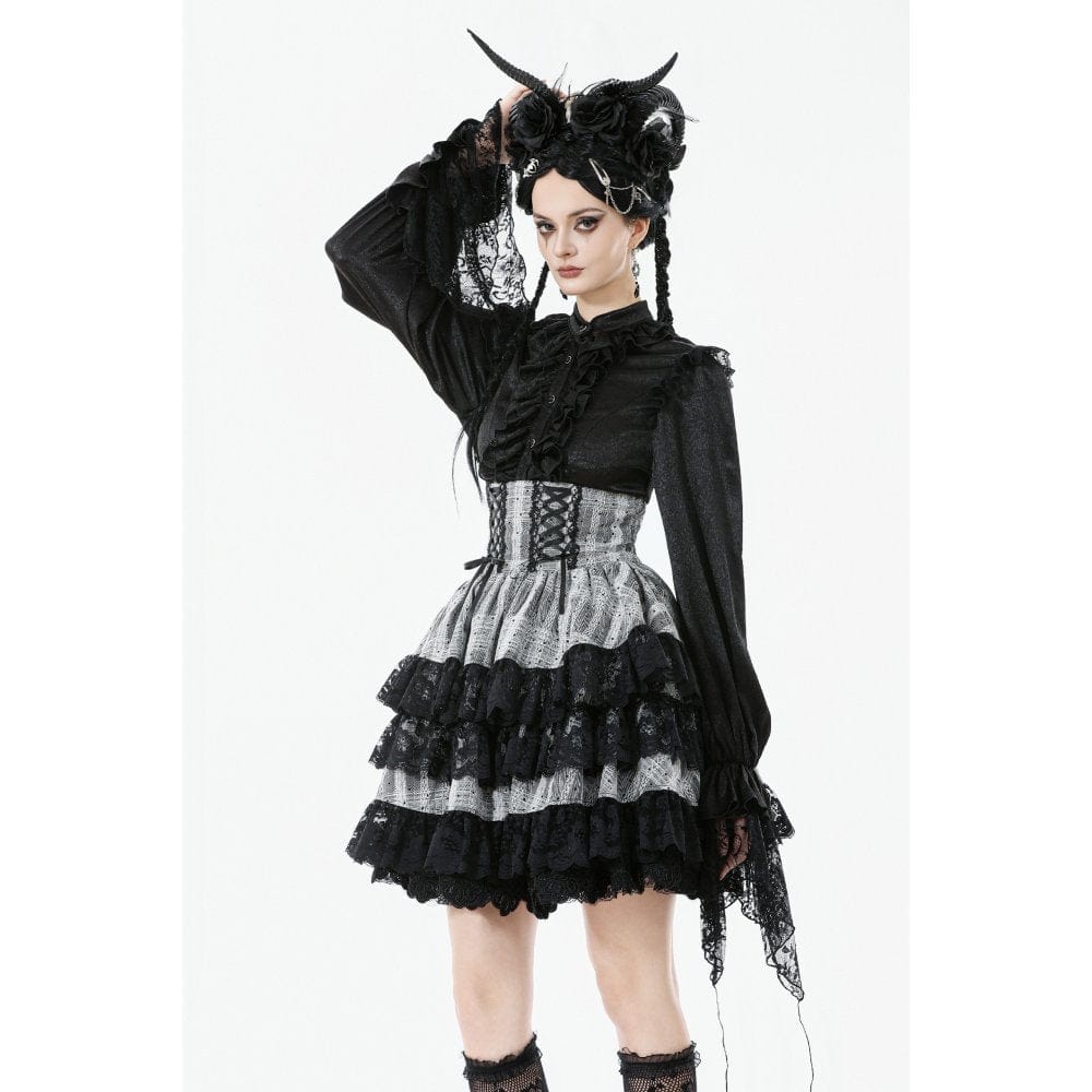 Women's Gothic Layered Hem Lace-up High-Waist Skirt - Image 4