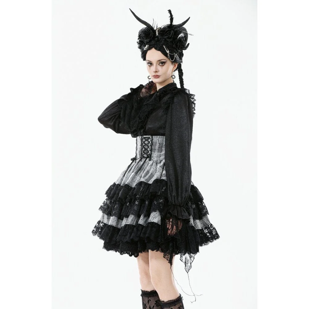 Women's Gothic Layered Hem Lace-up High-Waist Skirt - Image 5