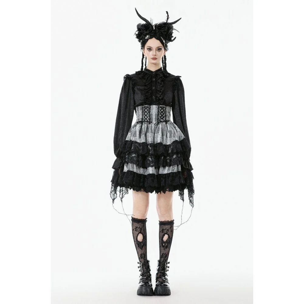 Women's Gothic Layered Hem Lace-up High-Waist Skirt - Image 7
