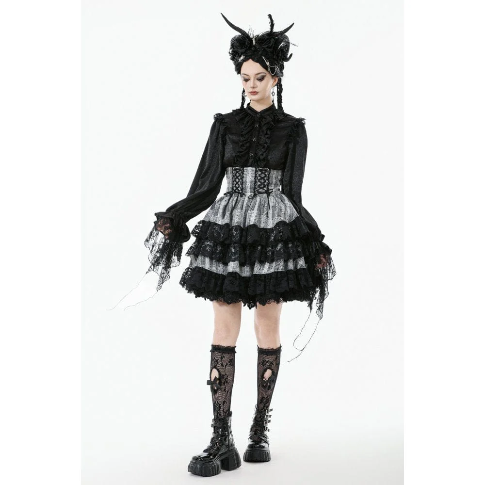 Women's Gothic Layered Hem Lace-up High-Waist Skirt - Image 9