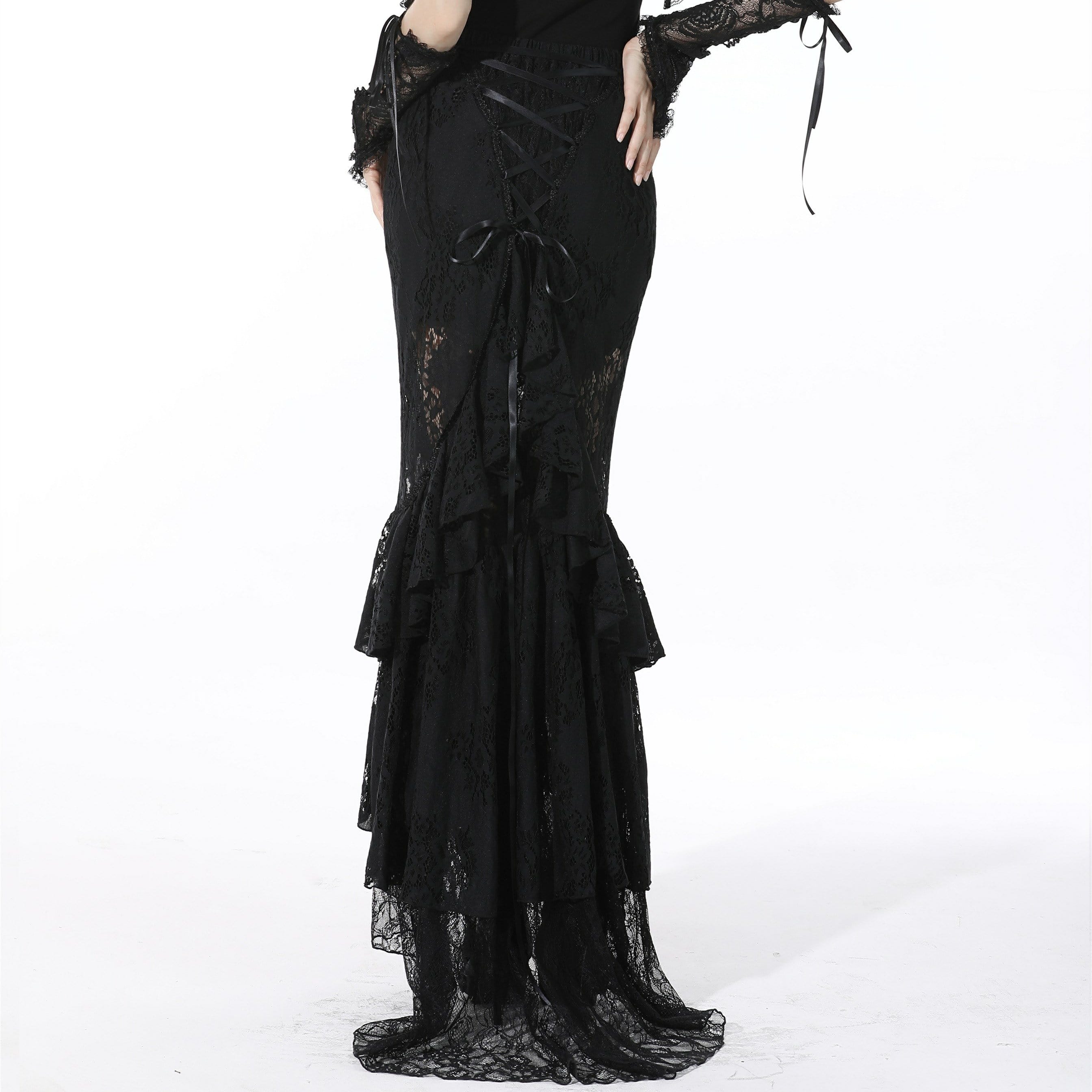 Women's Gothic Layered Lace Black Mermaid Skirt - Image 4