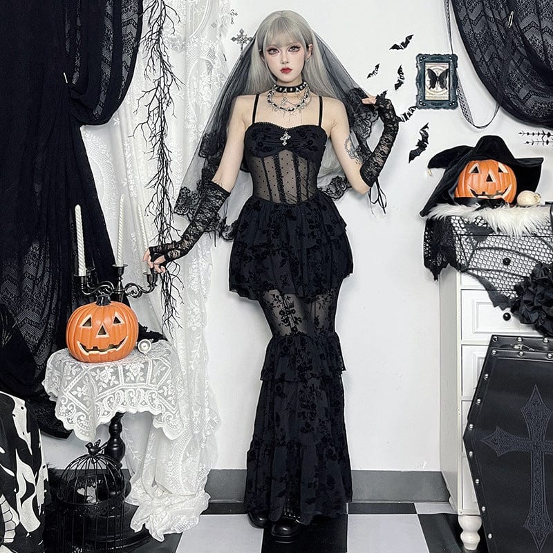 Women's Gothic Layered Lace Mesh Slip Dress - Image 4