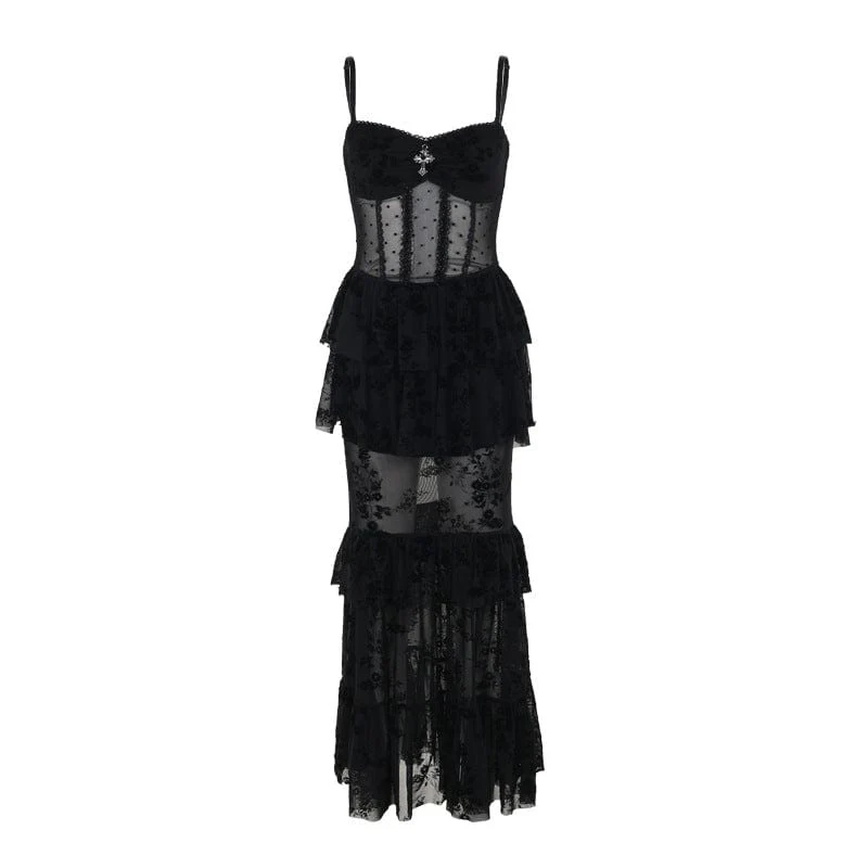 Women's Gothic Layered Lace Mesh Slip Dress - Image 6