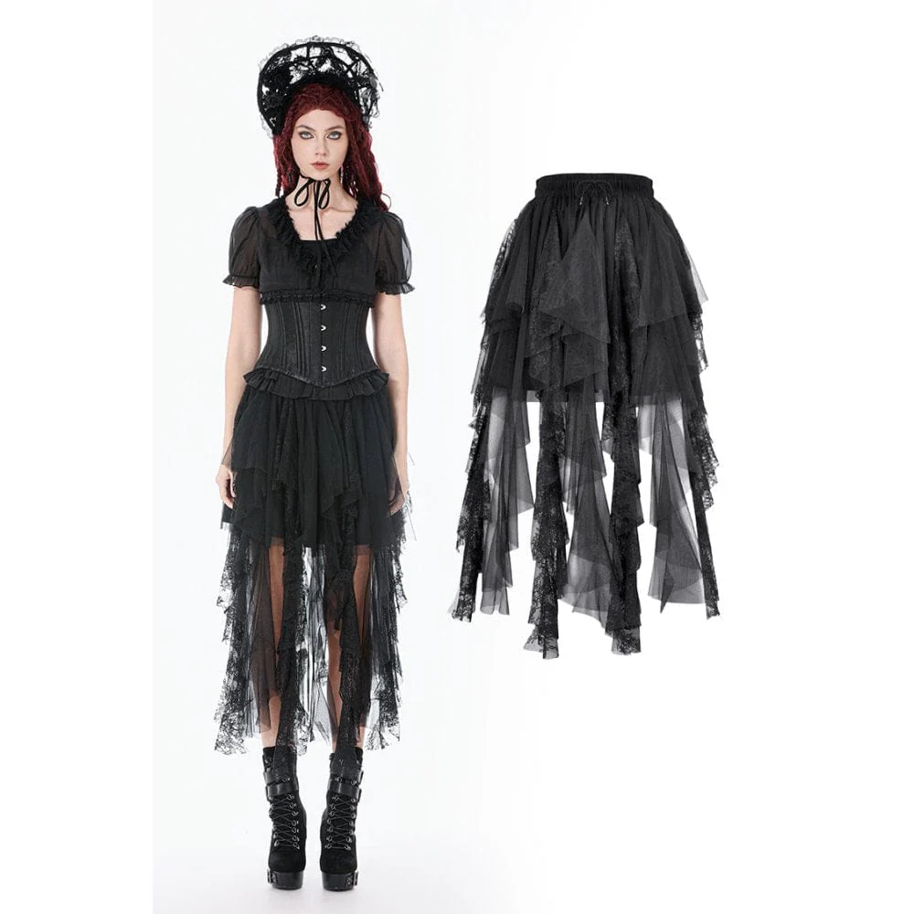 Women's Gothic Layered Lace Mesh Streamer Skirt