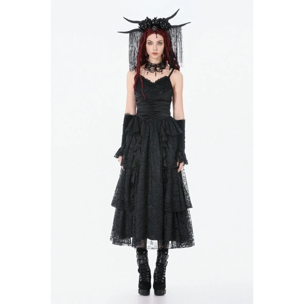 Women's Gothic Layered Lace Ruched Maxi Dress Wedding Dress - Image 2